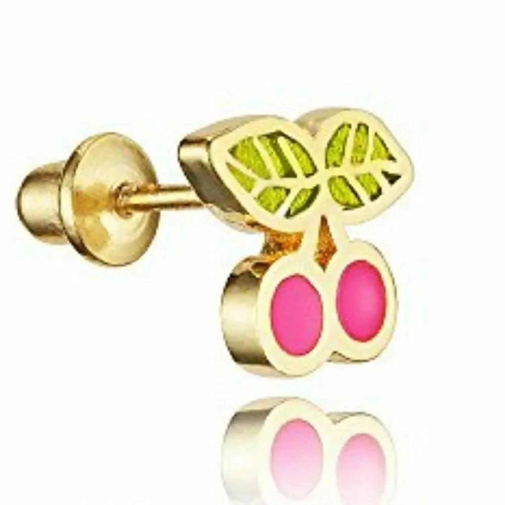 14k gold plated Cherry Enamel CZ Earrings